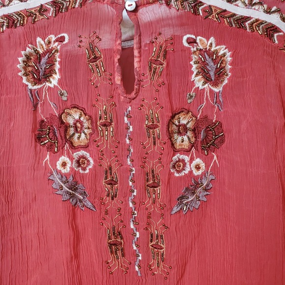 Soft Surroundings Bohemian Peasant Blouse Embellished Hippie PM Semi Sheer Vaca - Picture 3 of 6